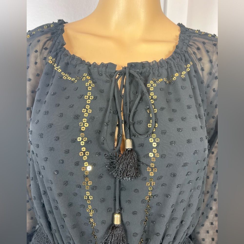 Altuzarra Target Women’s Black Swiss Dot & Gold Sequins Long Sleeve Dress Size 4 - Picture 6 of 11